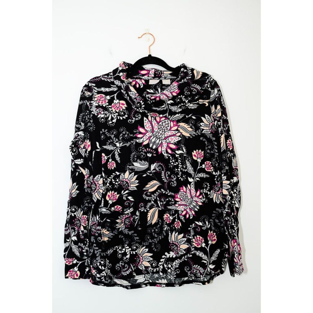 Chico's Zenergy cowl neck waffle thermal longsleeve 0 S 4/6 activewear floral